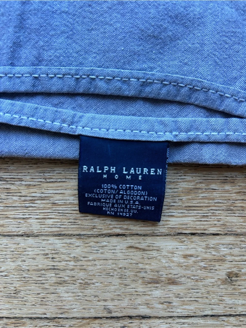 Ralph Lauren HOME chambray Blue Cotton queen flat Sheet — amazing vintage fabric
